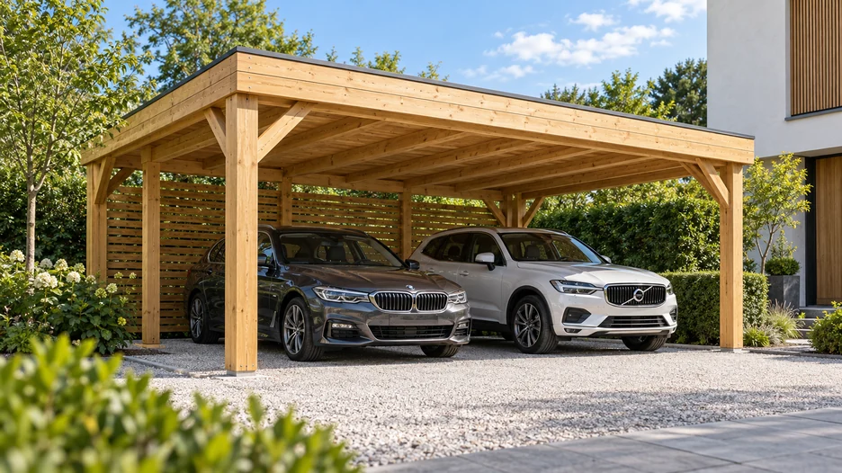 Custom double timber carport sheltering two cars