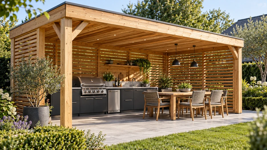 Custom timber outdoor kitchen and dining space