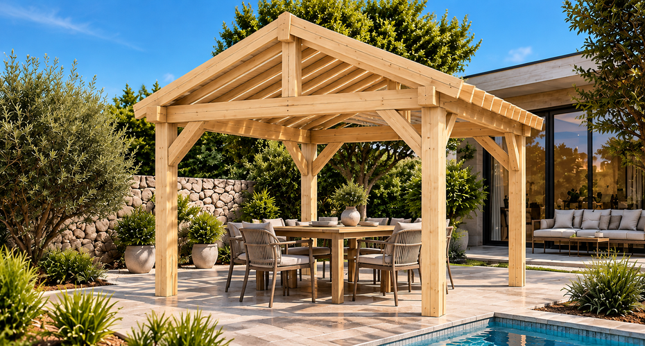 Pergola Classic Gable Roof 3 × 3 m in Natural — uncoloured