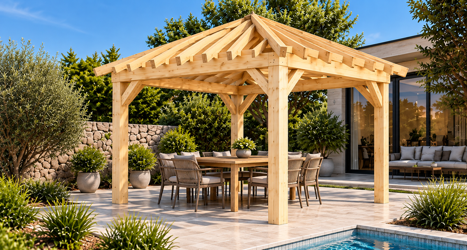 Pergola Classic Hipped Roof 3 × 3 m in Natural — uncoloured