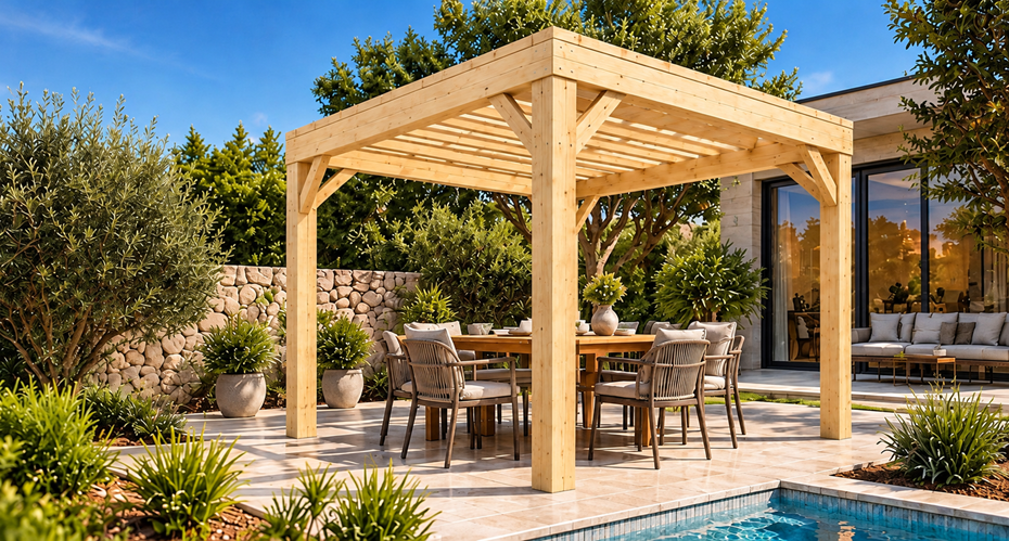 Pergola Classic 3 × 3 m in Natural — uncoloured