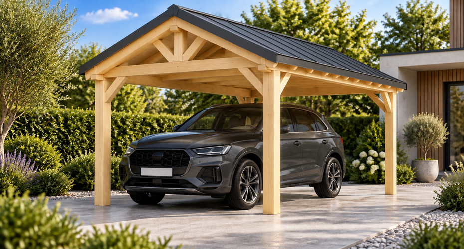 Single Carport Gable Roof 3 × 5 m in Natural — uncoloured