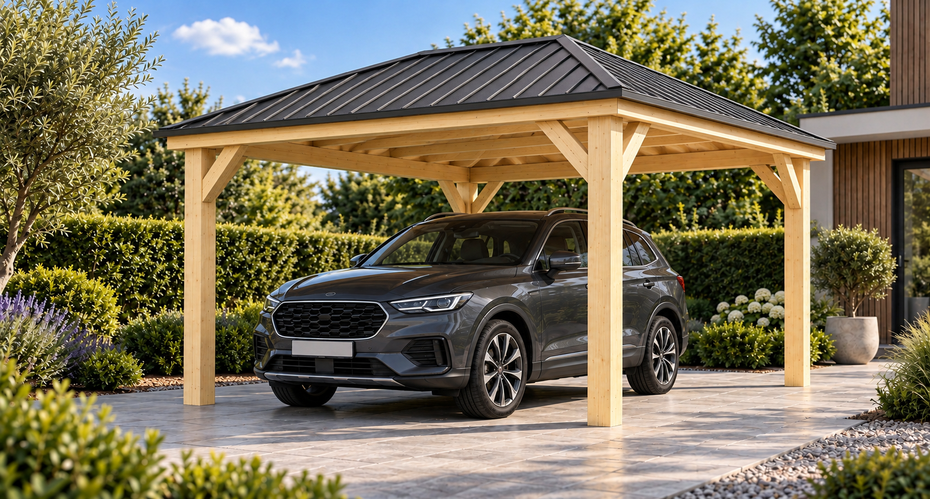 Single Carport Hipped Roof 3 × 5 m in Natural — uncoloured