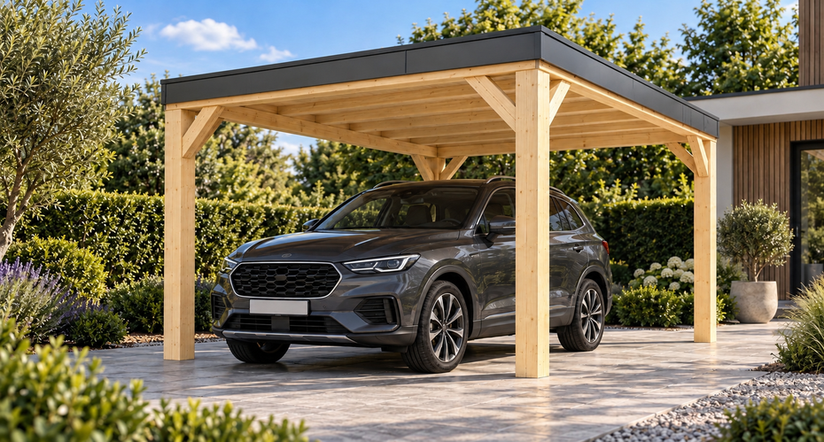 Single Carport Flat Roof 3 × 5 m in Natural — uncoloured